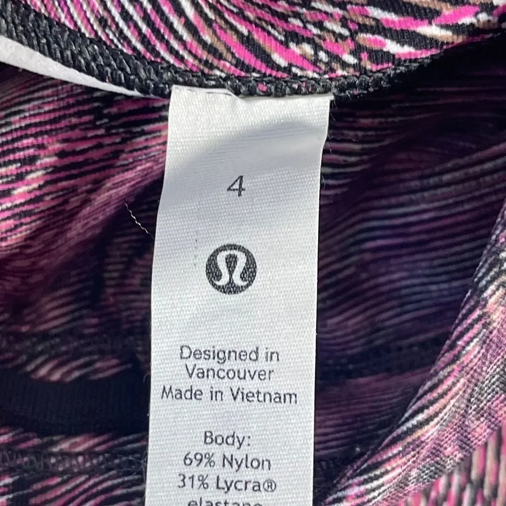 Lululemon Swift Speed Black/Pink/White Swirl Print Leggings‎ Sz 4